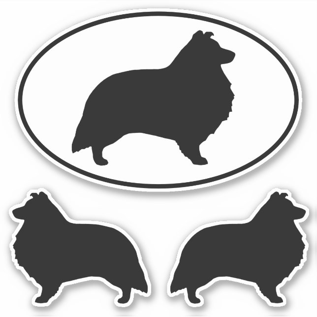 Shetland Sheepdog Silhouettes Vinyl Sticker Set (Front)