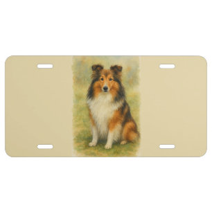 Shetland Sheepdog Sitting Watercolor License Plate