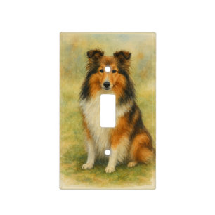 Shetland Sheepdog Sitting Watercolor Light Switch Cover