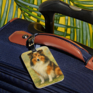 Shetland Sheepdog Sitting Watercolor Luggage Tag