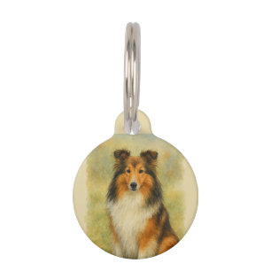 Shetland Sheepdog Sitting Watercolor Pet ID Tag