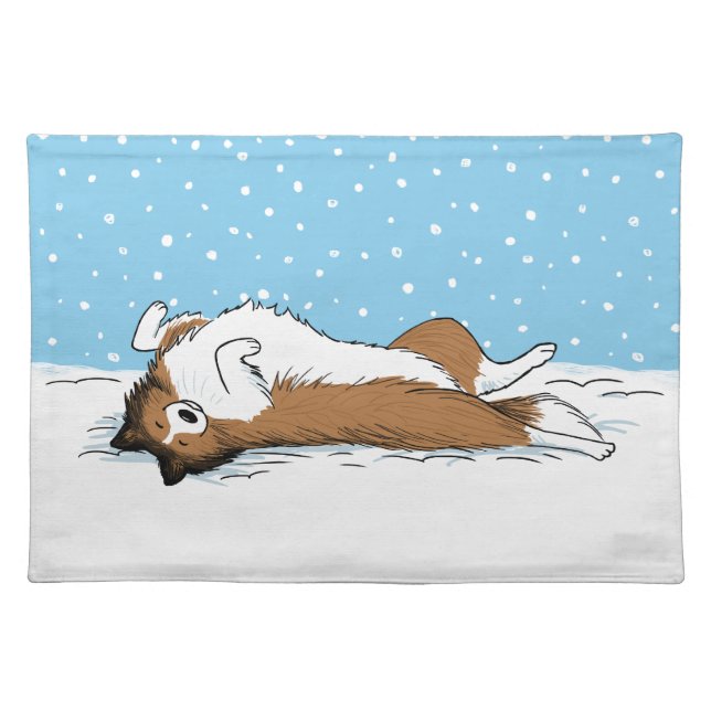 Shetland Sheepdog Snow Dog Sheltie Winter Holiday Cloth Placemat (Front)