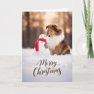 Shetland Sheepdog Snowman Christmas Card