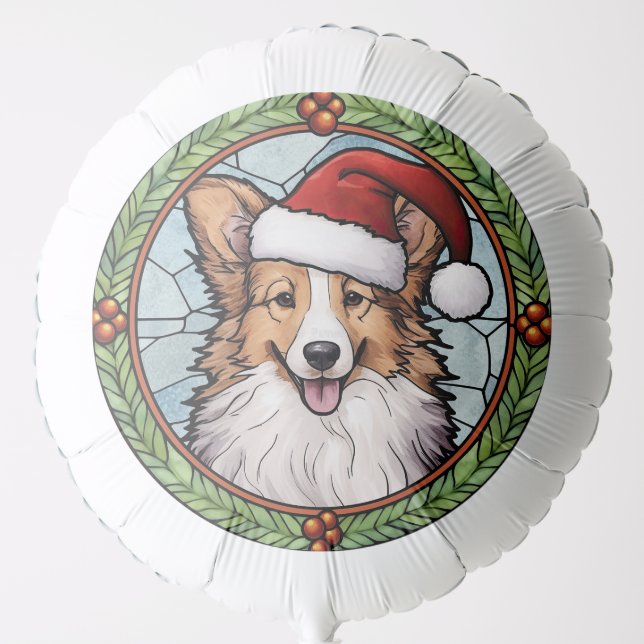 Shetland Sheepdog Stained Glass Christmas Balloon (Front)