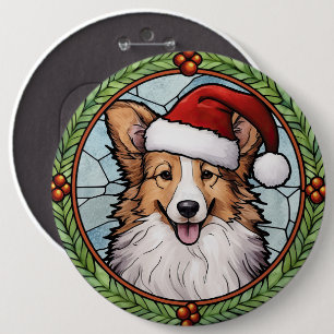 Shetland Sheepdog Stained Glass Christmas Button