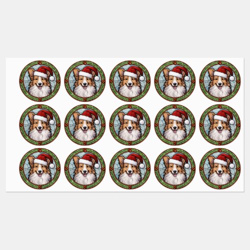 Shetland Sheepdog Stained Glass Christmas Labels