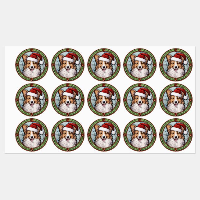 Shetland Sheepdog Stained Glass Christmas Labels (Sheet)