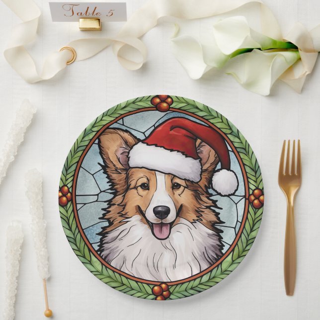 Shetland Sheepdog Stained Glass Christmas Paper Plates (Wedding)