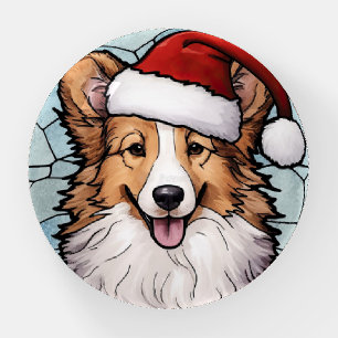 Shetland Sheepdog Stained Glass Christmas Paperweight