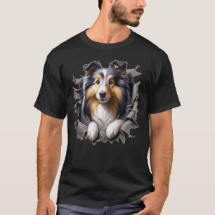 Shetland Sheepdog Tearing Out Ripping Through T-Shirt