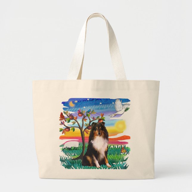Shetland Sheepdog (tri) Large Tote Bag (Front)