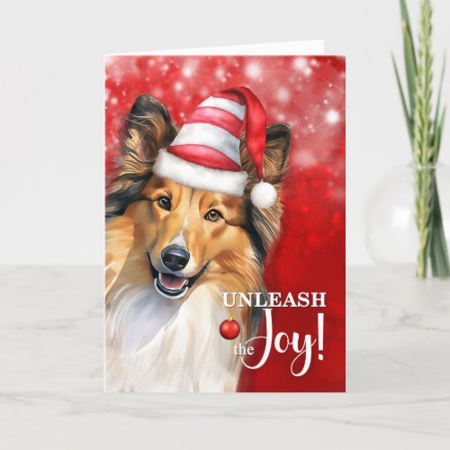 Shetland Sheepdog Unleash the Joy Christmas Holiday Card