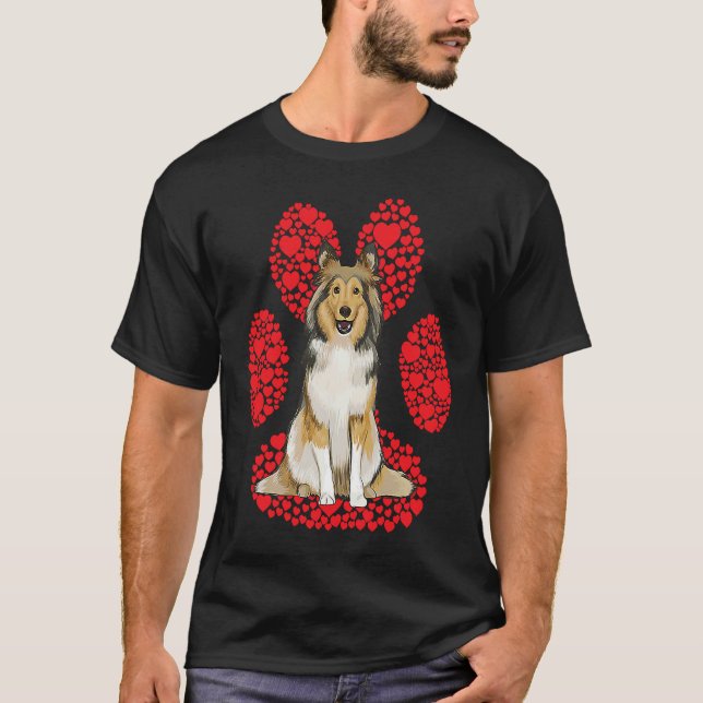 Shetland Sheepdog Valentines Day Dog Love Paw T-Shirt (Front)
