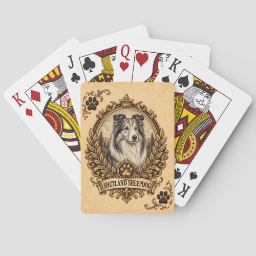 Shetland Sheepdog, Vintage Heritage Dog Poker Cards