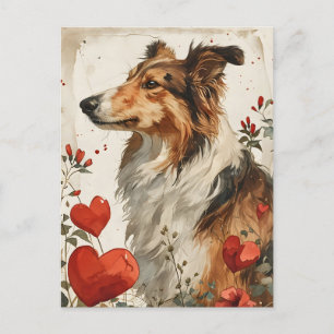 Shetland sheepdog Vintage Valentine's day  Postcard