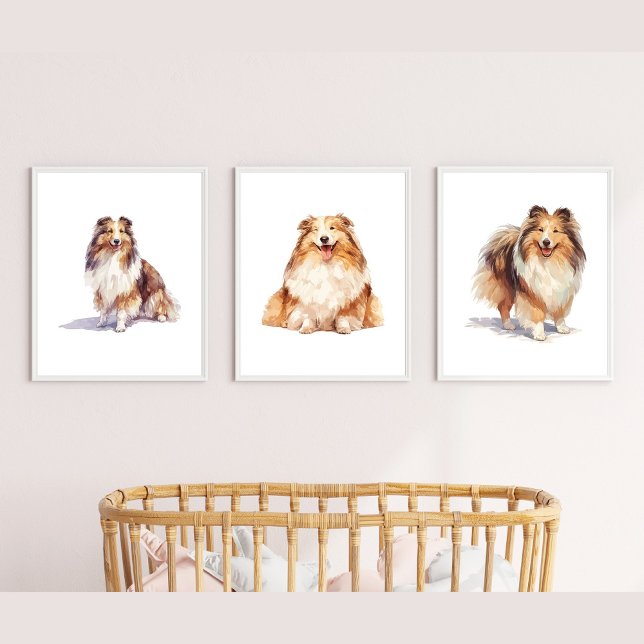 Shetland Sheepdog Wall Art, Sheltie Puppy Art Sets (Creator Uploaded)