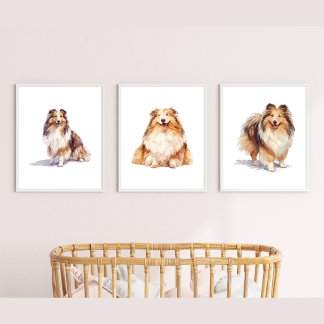 Shetland Sheepdog Wall Art, Sheltie Puppy Art Wall Art Sets
