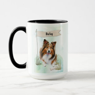 Shetland Sheepdog Watercolor Personalized Dog Mug