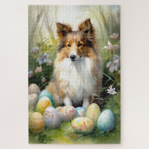 Shetland Sheepdog with Easter Eggs Holiday Jigsaw Puzzle