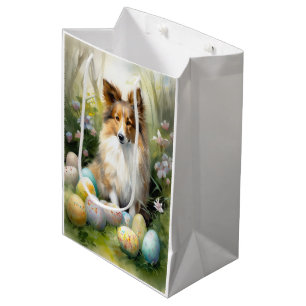 Shetland Sheepdog with Easter Eggs Holiday Medium Gift Bag