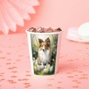 Shetland Sheepdog with Easter Eggs Holiday Paper Cups