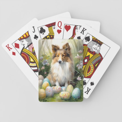 Shetland Sheepdog with Easter Eggs Holiday Playing Cards