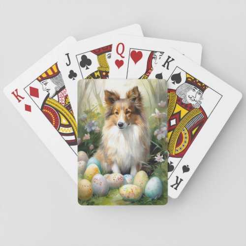 Shetland Sheepdog with Easter Eggs Holiday Poker Cards