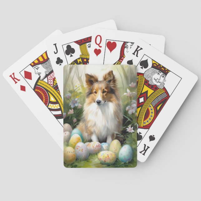 Shetland Sheepdog with Easter Eggs Holiday Poker Cards (Back)