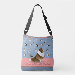 Shetland Sheepdogs, 1 Sable Sheltie, Blue &amp; Pink Crossbody Bag