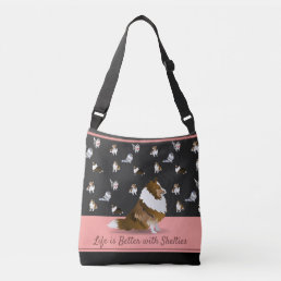 Shetland Sheepdogs, A Sable Sheltie, Black &amp; Pink Crossbody Bag