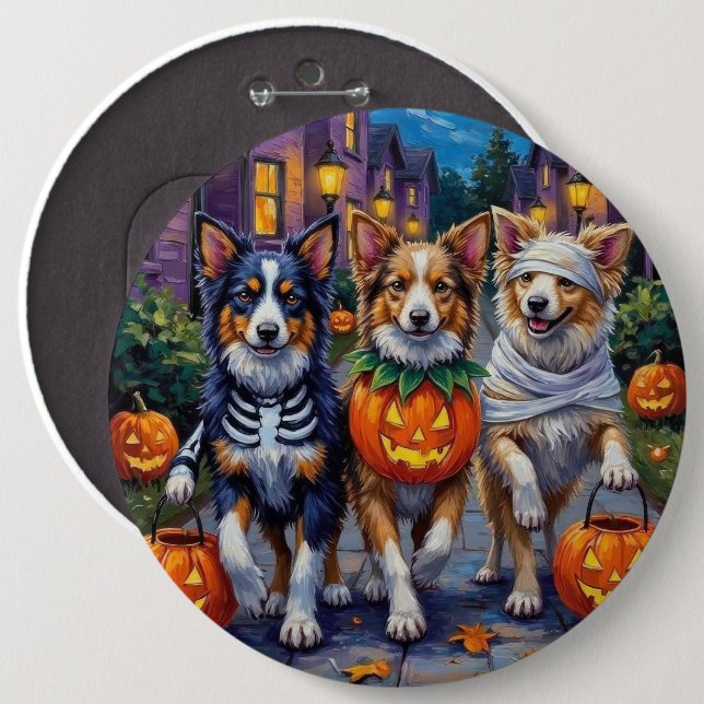 Shetland Sheepdogs in Halloween Costumes Button (Front & Back)