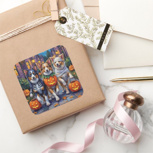Shetland Sheepdogs in Halloween Costumes Square Sticker (Gifting)