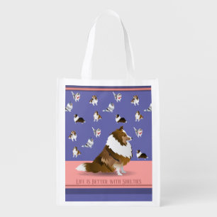 Shetland Sheepdogs, Sable Sheltie, Purple & Pink Grocery Bag