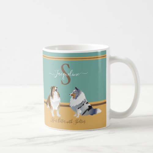 Shetland Sheepdogs Shelties on Green  Yellow Coffee Mug