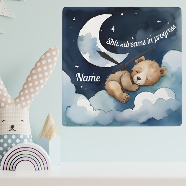 Shh... Dreams in Progress Sleeping Bear Square Wall Clock (Creator Uploaded)