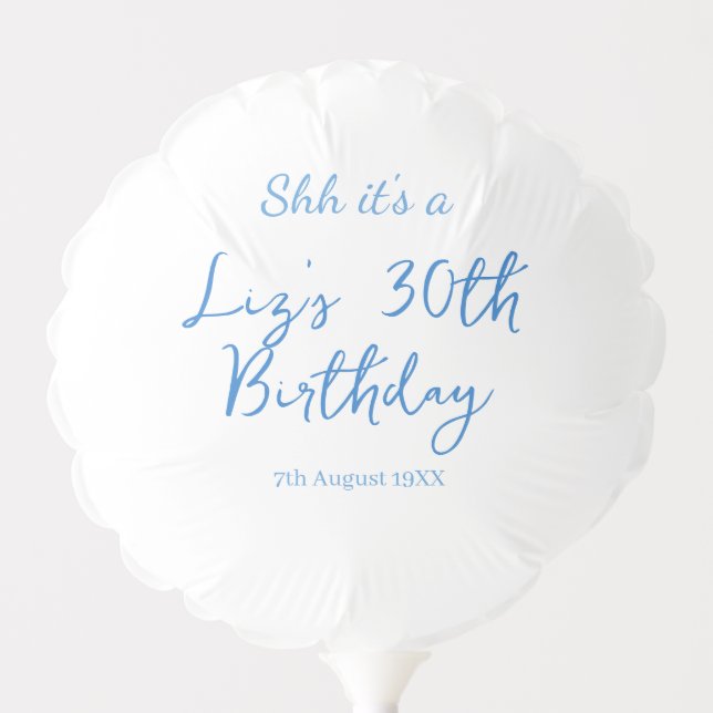 shh its a 30th birthday name date blue simple mini balloon (Front)