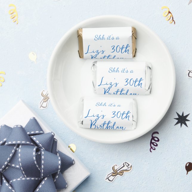 shh its a 30th birthday name date blue simple mini hershey's miniatures (Party)
