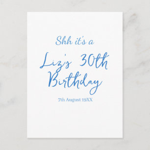 shh its a 30th birthday name date blue simple mini postcard