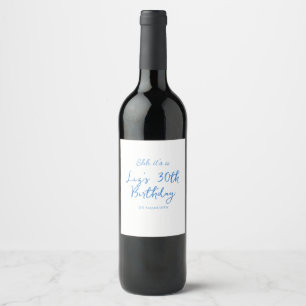shh its a 30th birthday name date blue simple mini wine label