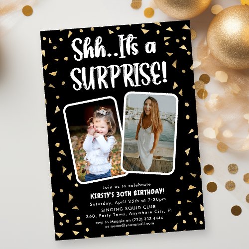 ShhIts a Surprise 2x Photo Birthday Party Invitation