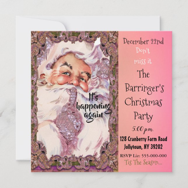 Shh! It's Santa Victorian Pink Christmas Party Invitation (Front)