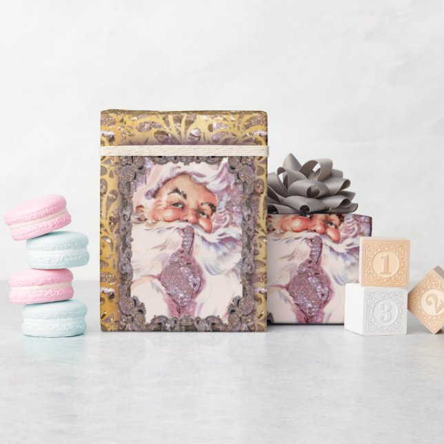 Shh! It's Santa Victorian Pink Christmas Wrapping Paper (Baby Shower)