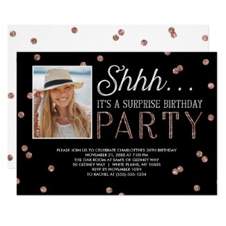 Shh Surprise Bday Party Glitter Photo Invitation