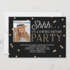Shh Surprise Bday Party Glitter Photo Invitation