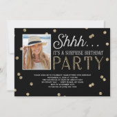 Shh Surprise Bday Party Glitter Photo Invitation (Front)