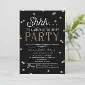 Shh Surprise Birthday Party Faux Glitter Confetti Invitation (Standing Front)