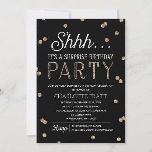 Shh Surprise Birthday Party Faux Glitter Confetti Invitation