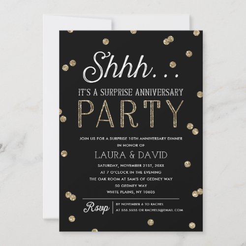 Shh Surprise Glitter Confetti Anniversary Party Invitation