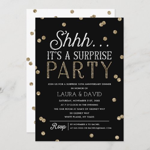 Shh Surprise Party Faux Gold Glitter Confetti Invitation