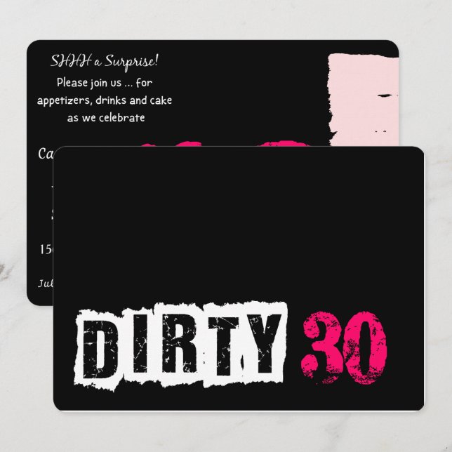 Shhh A Surprise Dirty 30th Pink Birthday Party Invitation (Front/Back)